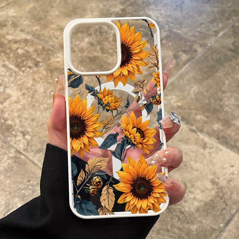 Case for iPhone 16 Pro Max 15 Plus 14 13 12 11 XS Max XR X Wild Sunflowers Pattern Anti-Scratch MagSafe Enabled Hard PC Back Protective Drop Protection Slim Cellphone Cover Gift