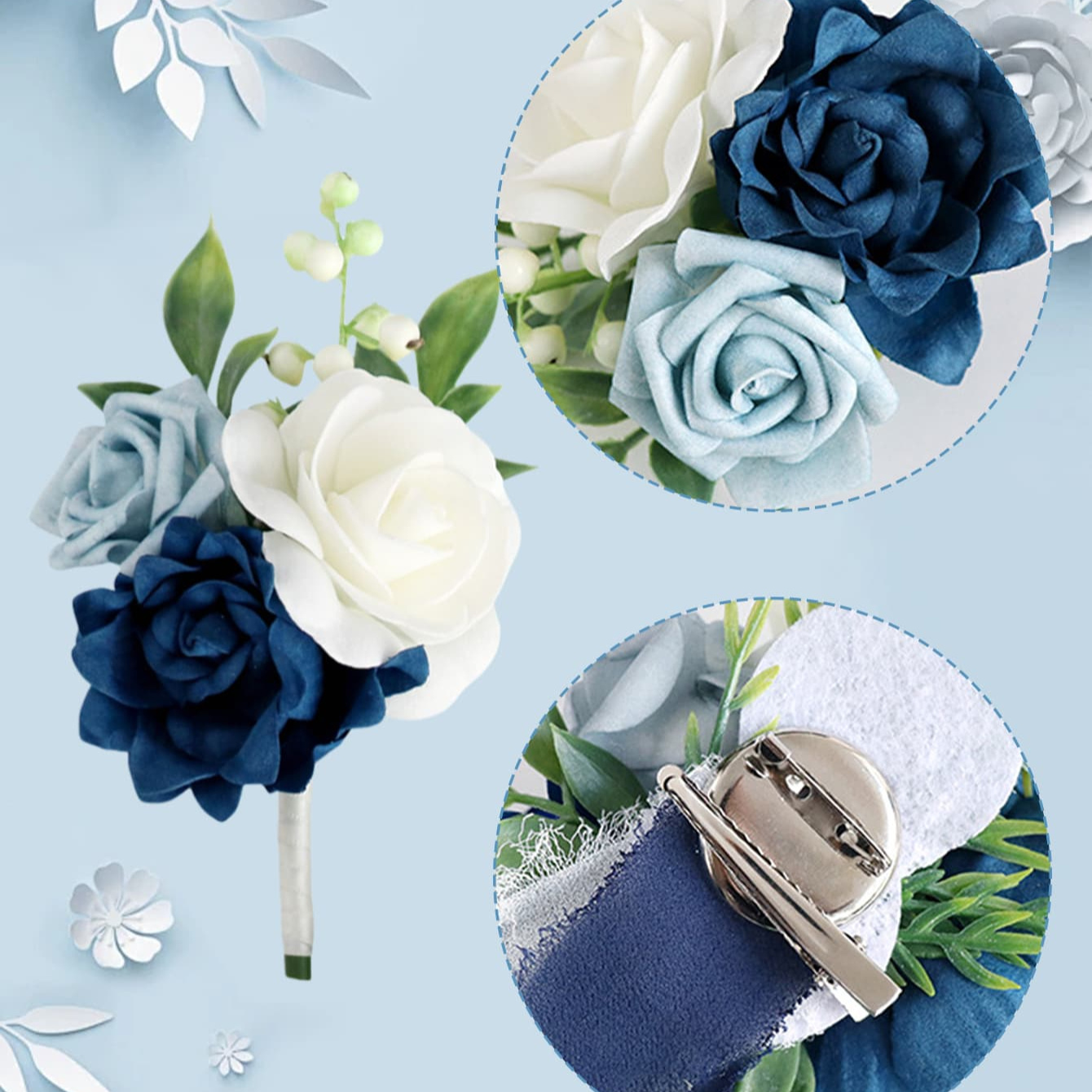 4pcs artificial flowers wrist corsage set navy blue wedding - Temu