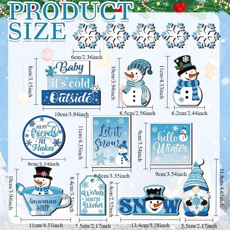 TEMU 1 Ensemble de Décorations d'Étagère en Bois Bleu d'Hiver - Panneaux de de Neige & de Neige, Décor de Noël Rustique pour Maison & Patio, Pas