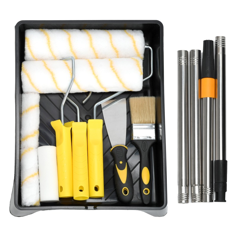 TEMU 13pcs Paint Roller Kit With Extension Pole, Microfiber Roller Covers 9 And 4 Inch, Professional Painting Set With Tray, Brush, Scraper,