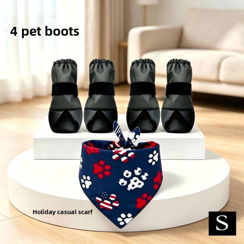 TEMU Stylish Dog Walking Set: Four-season High-top And Anti-slip Pet Dog Boots, Wear-resistant And Easy To Clean To Reduce Household Dirt. With A