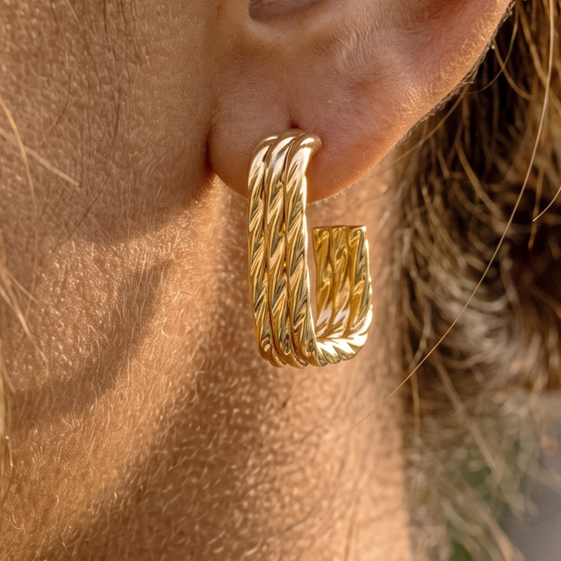 Women's Golden Twisted C-shaped Earrings, Everyday Elegance