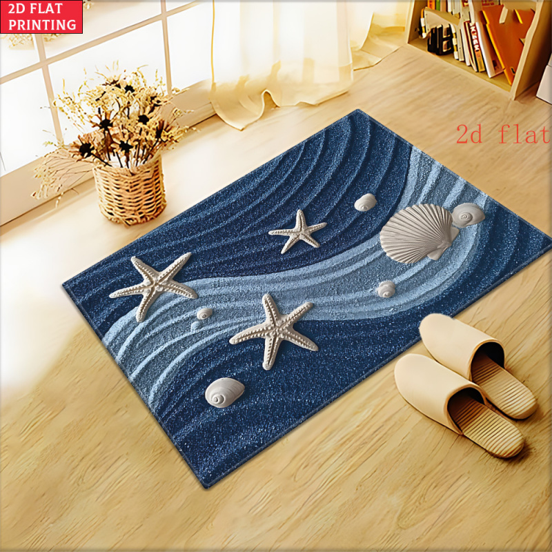 TEMU 2d Flat, 2d Flat, 2d Fiat 1pc Velvet Bathroom Mat, Starfish And Kitchen Rug, Yoga Mat, Water-absorbent Machine-washable Polyester Carpet,