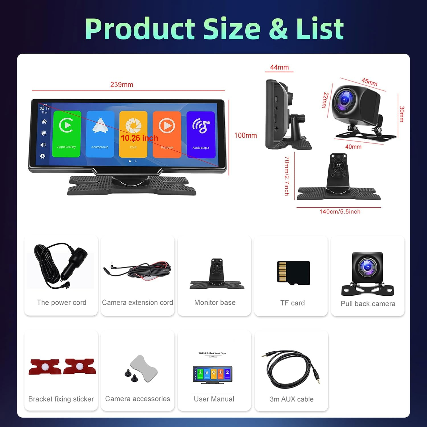 Image of Podofo 2026 .26'' Auto, Auto Additions Portable Car Stereo With 2.5k Dash Cam, 1080p Backup Camera, Car Play Navigation Voice Control, Wireless/music, Aux/fm Transmitter, Free 64gb Tf Card