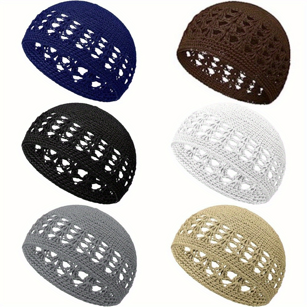 6pcs Hats Beanie Skull Caps - Solid Colors Stretchy Knitted Crochet Hat For Men, Women