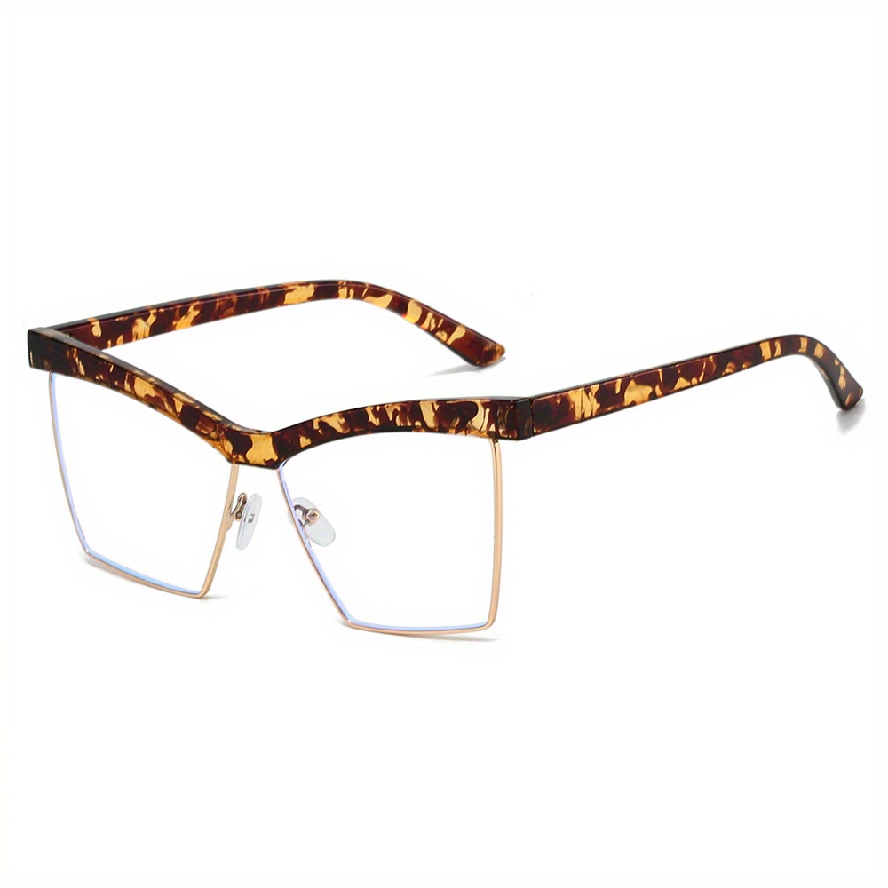 TEMU 2d Flat - Women's Cat Glasses - Trendy Half-boat Half-strap Design, Black Frame With Brown Tinted Lenses, Square & Faces, Stylish Oversized