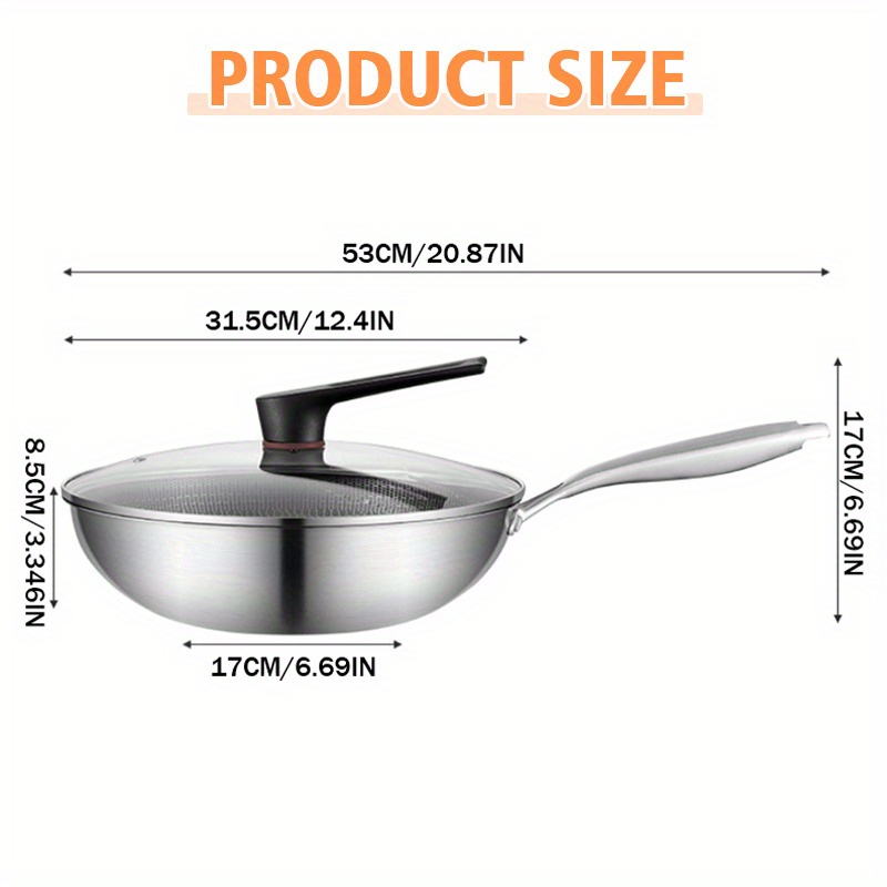 TEMU 12.4 Inch Stainless Steel Wok With Honeycomb Coating, Compatible With Gas & , Ergonomic Handle For Stir-fry, & Frying - Durable Kitchen Essential For Heat Distribution &