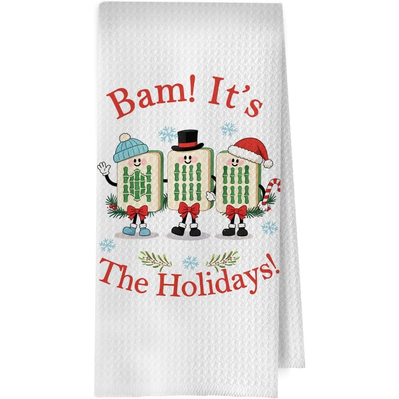 TEMU 1-pack Christmas Mahjong Kitchen Towel, A Decorative Towel Designed For Mahjong Enthusiasts, Featuring Mahjong And Christmas-themed Mahjong Tea