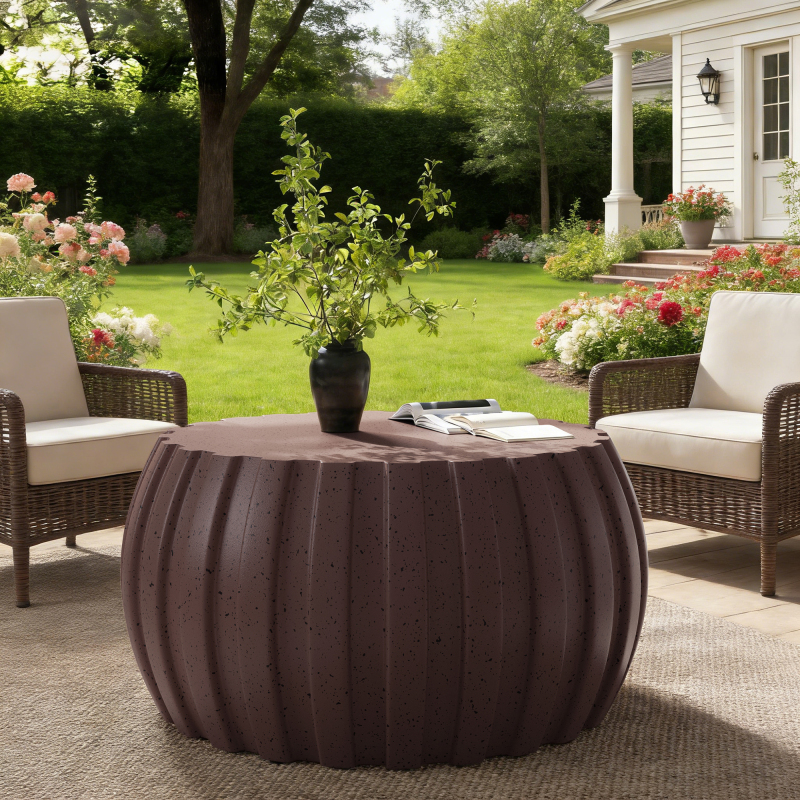 35.43' Modern Waterproof Coffee Table Durable MgO Cement Design Indoor and Outdoor Compatible Brown