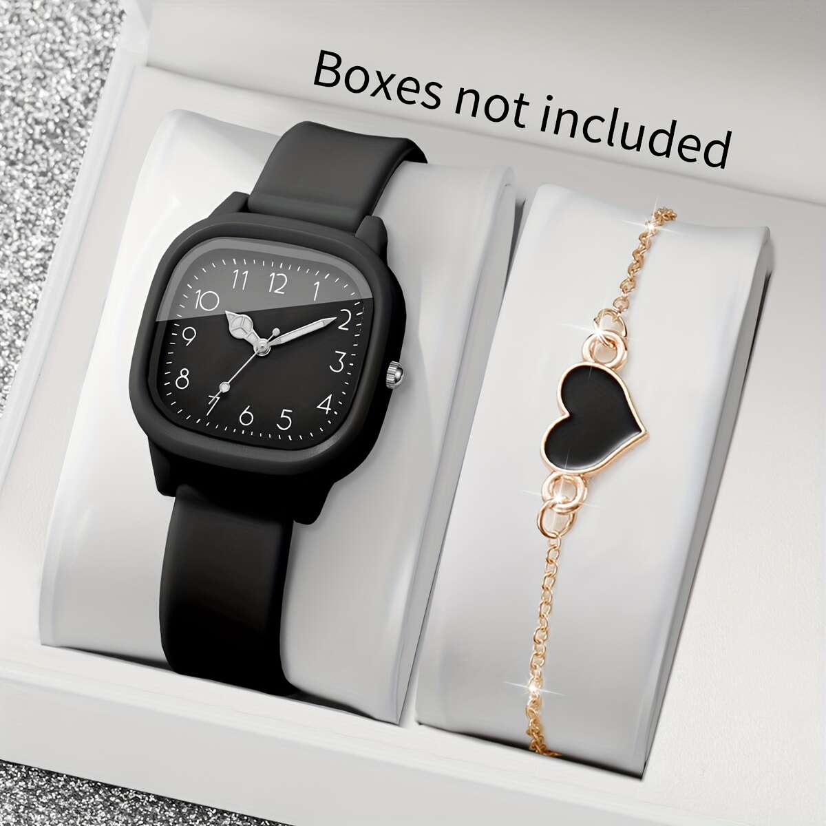 Ladies' Gift Watch, Elegant Casual Digital Scale Dial, Korean-Style Ins Vintage Quartz Wristwatch + Heart Bracelet, 2pcs/set, Watch Box Not Included
