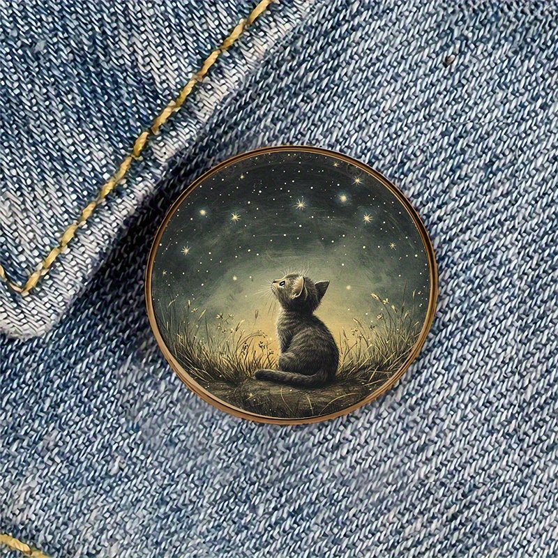 1 Adorable Cat Brooch Featuring A Starry Night Design, Ideal For Embellishing Backpacks, Hats, Clothing, Footwear, And Boots