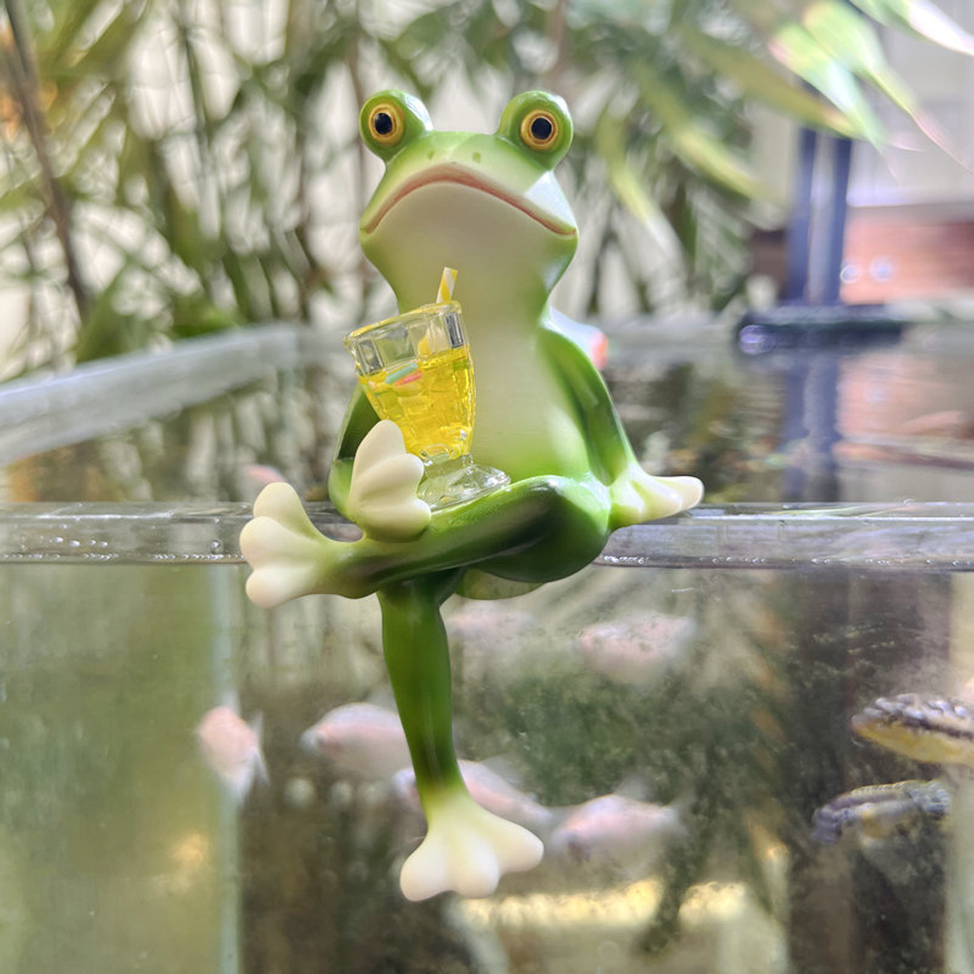 whimsical drinking frog figurine resin planter pot hanger - Temu