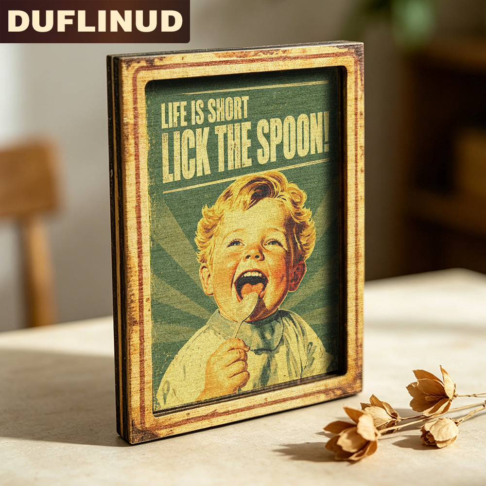 TEMU Vintage-style Refrigerator Magnet, Mini Decorative Plaque With Slogan " Short Lick ". Made Of Wood, It' For Decorating Kitchen Refrigerator