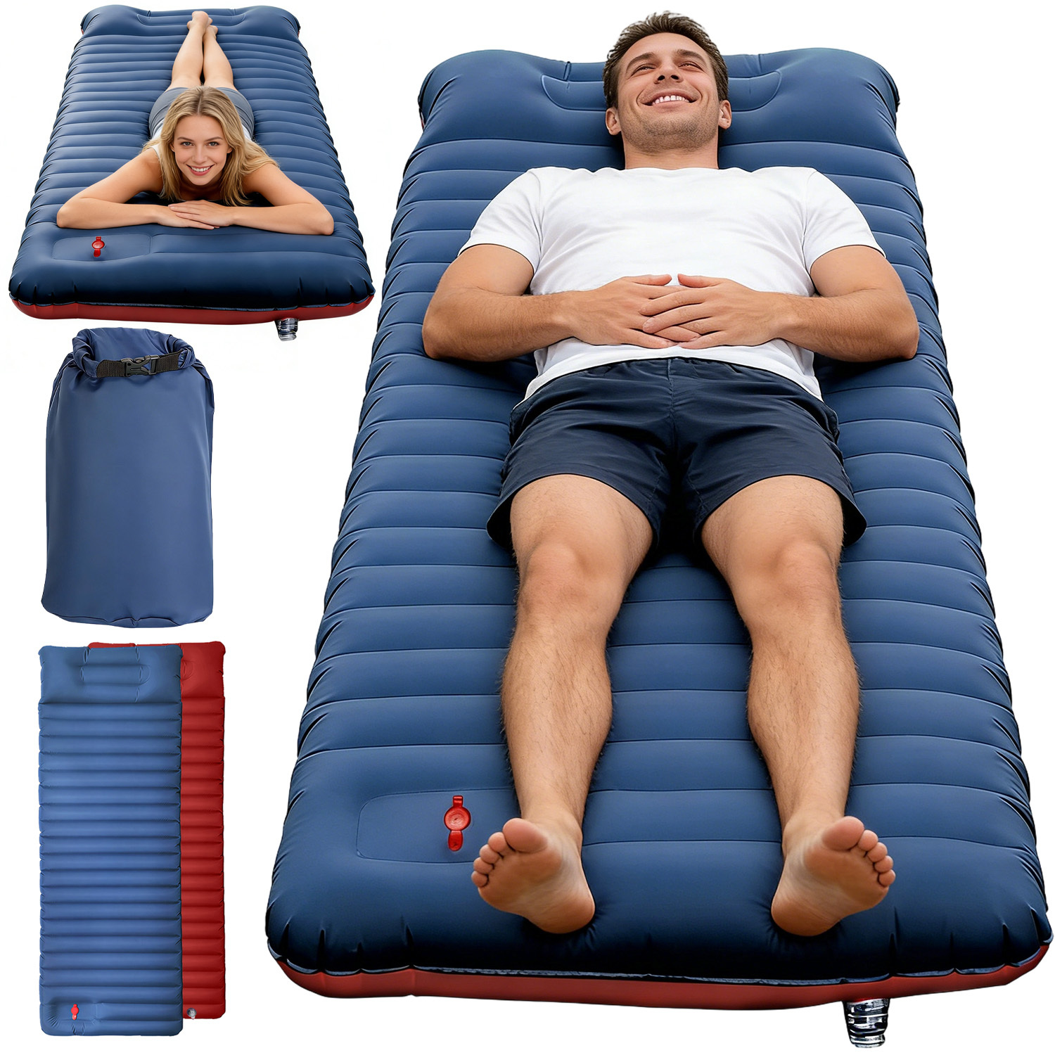 Image of Portable Inflatable Sleeping Mat, Built-in Foot Pump For Hiking Camping Fishing Exploration