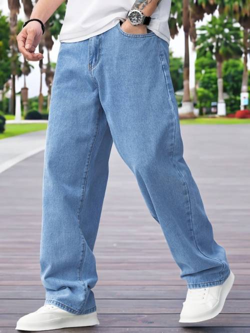 mens jeans long pants stretch contrast light summer new washed comfortable all match denim trousers fashion solid straight loose american korean style