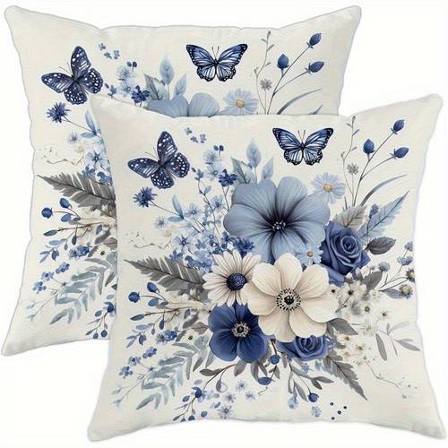 single sided 2pcs vintage blue floral and print throw pillow style decorative cushion with zipper closure suitable for sofa and bed 14x14 16x16 18x18 20x20inch sofa decoration bed pillow