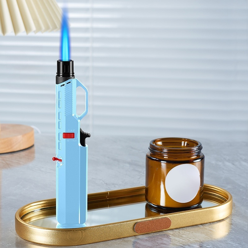 TEMU (butane Gas Not Included)1pcs Outdoor Windproof Butane Gas Lighter, 1300&deg; , Blue Flame Lighter With Safety Lock For Candles, Bbq, Fireplace Wall, Camping Gift, Portable Butane Gas Refill Lighter