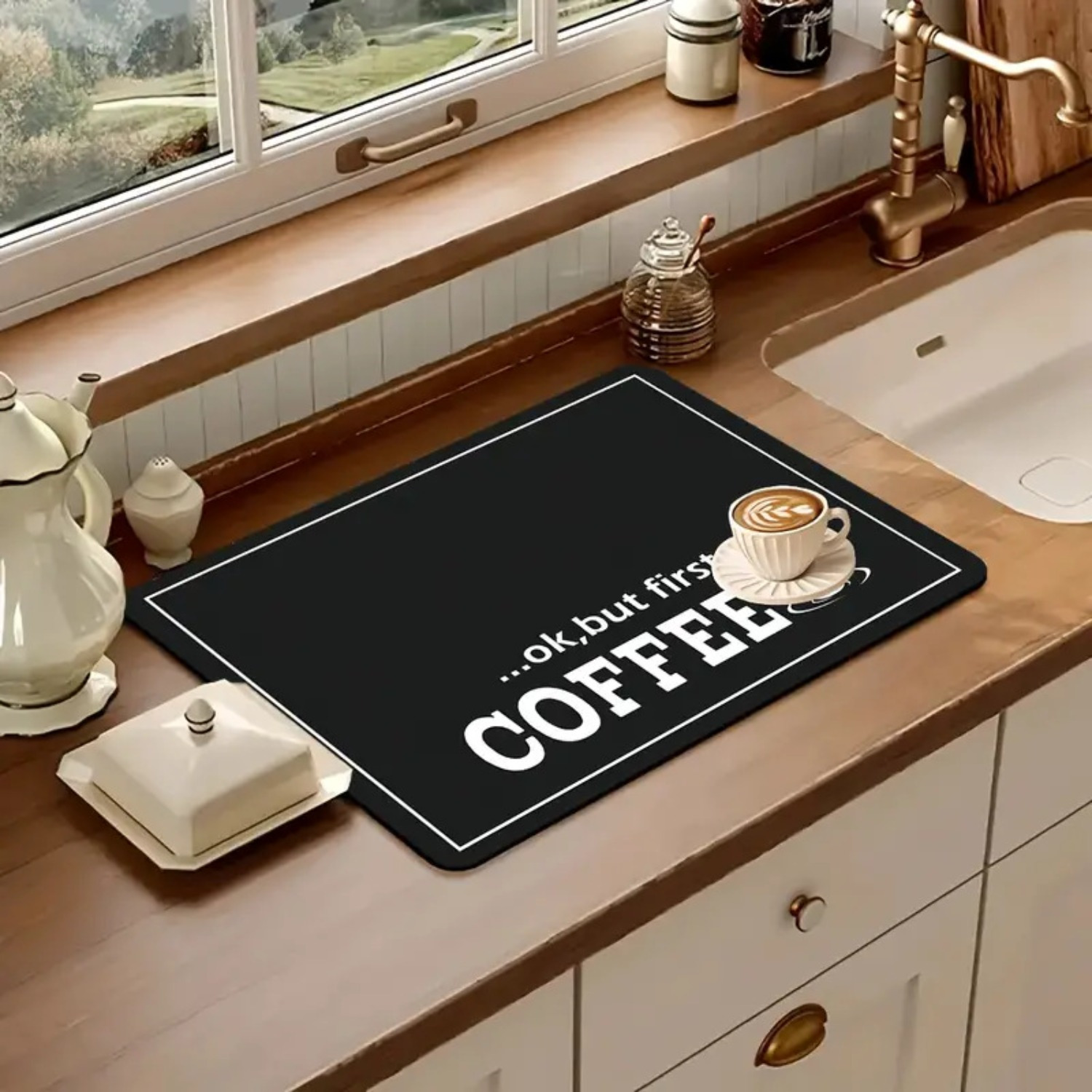 TEMU 1pc Super Absorbent Coffee Mat - Quick-dry Kitchen Countertop Protector Mat, Non-slip Cup & Machine Mat For Coffee Station, Modern Cafe Decor -