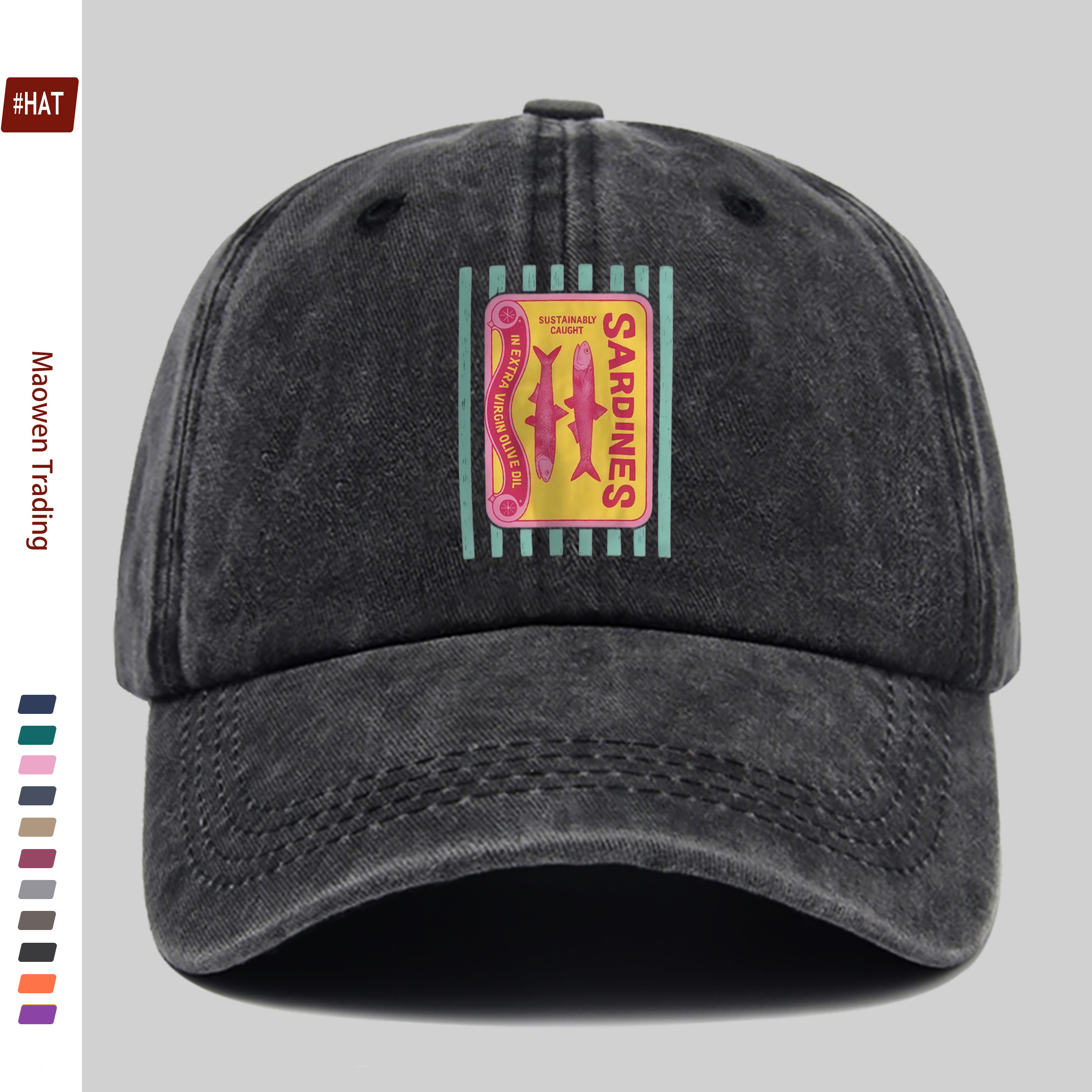 TEMU 1pc Spring Summer Casual Printed Baseball With Sardine Pattern And "sardine" Lettering Truck Driver Papa Hat, Comfortable Lightweight Headwear,