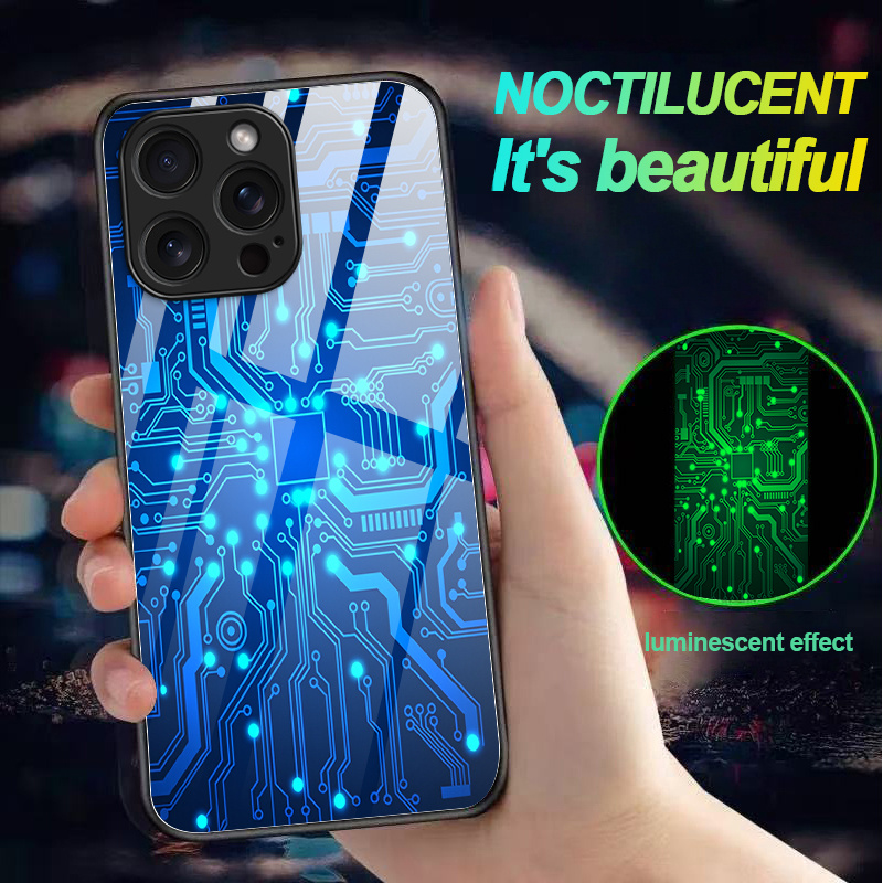 TEMU Phone Case - Circuit Board Glowing Technology Decorative Painting, Luminous Phone Case, Shockproof, Glowing Without A Power Source, Compatible