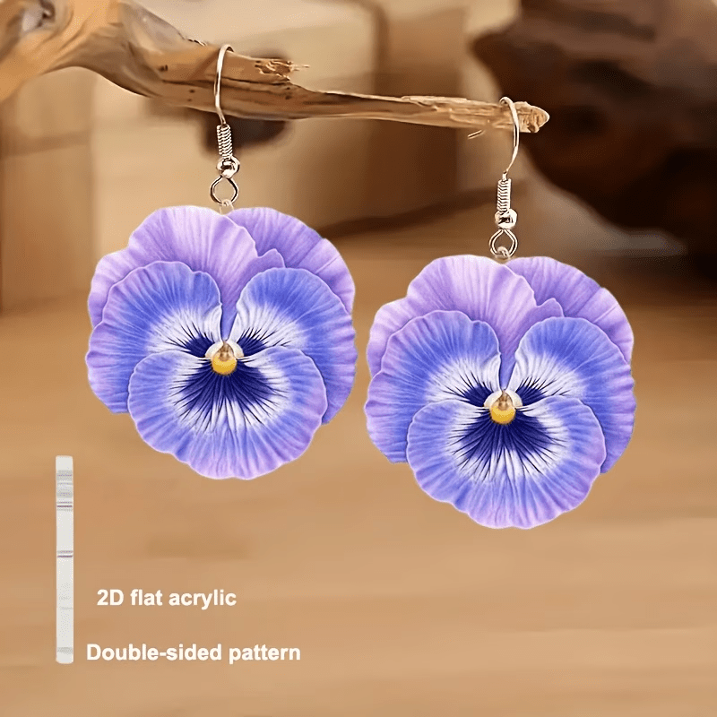 TEMU 2D Platte Acryl 2 Paar Tuinpijp Oorbellen, Blauwe Bloem Betekenis - Hoop, Paarse Bloem Betekenis - Ongegrond , Geschikt voor Valentijnsdag