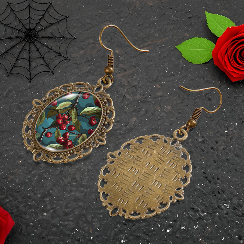 Cherries And Leaves Vintage Lace Earrings