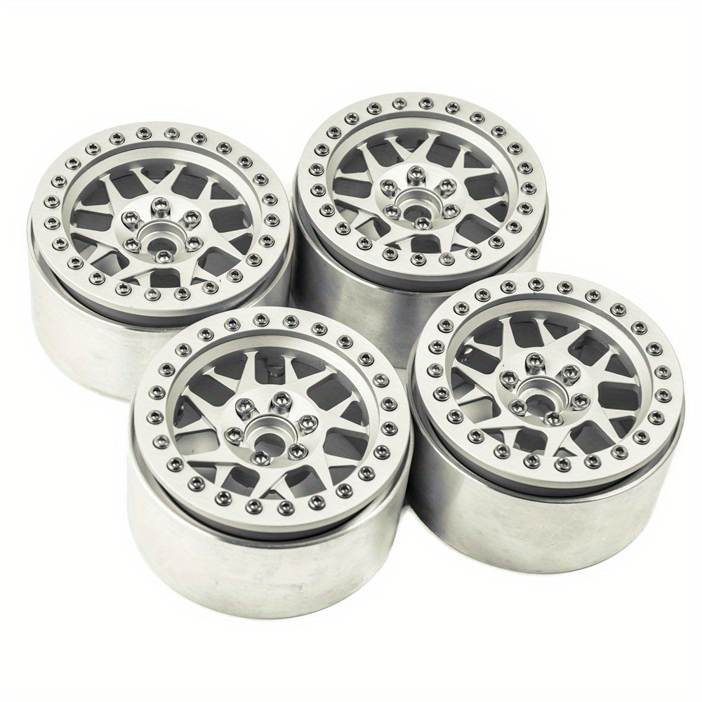 4pcs 1.9" Aluminum Alloy Beadlock Wheel Rims For RC Crawler - Fit SCX10, TRX4, D90, 1/10 Scale, Matte Silver
