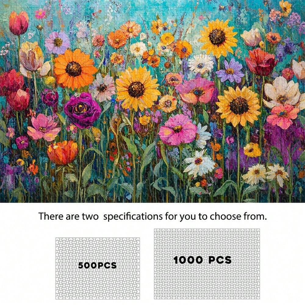 

Vibrant Floral Puzzle: In A Sea Of Flowers - 500/1000pcs Options, High-difficulty Jigsaw For Puzzle Enthusiasts, Ideal Holiday Gift & Home Decor