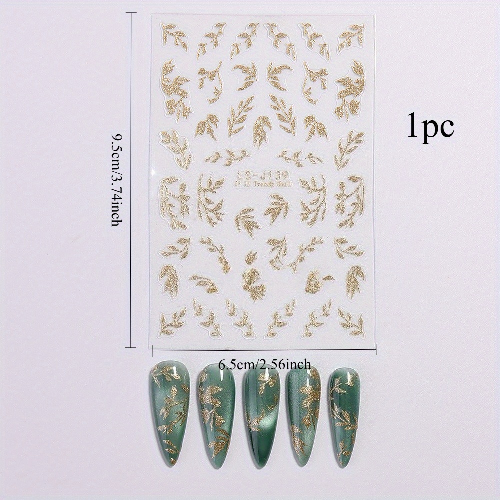 1 Piece Of 3d Golden Glitter Leaf Stickers For Nail Art, Featuring Shiny And Shimmering Leaf Designs. Self-adhesive Decorations Are Perfect For Nail Designs
