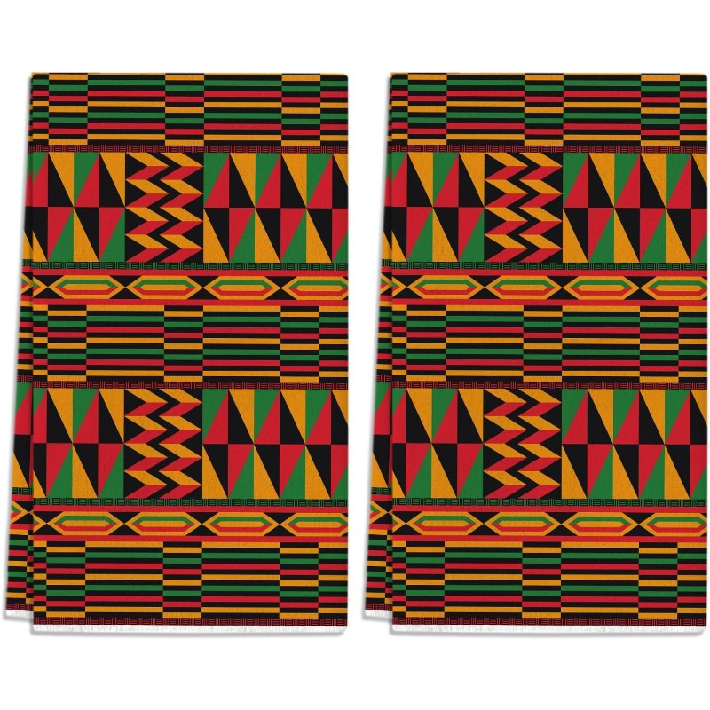 

2pcs Polyester Kitchen Towels - 18x26" African Print, & Black History Month Decor, & Machine Washable Hand Towels