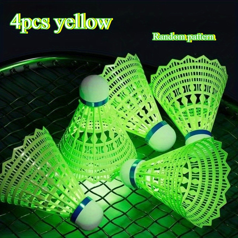 Set Of 4 Yellow Led Badminton Shuttlecocks That Light Up, Perfect For Colorful Sports Training