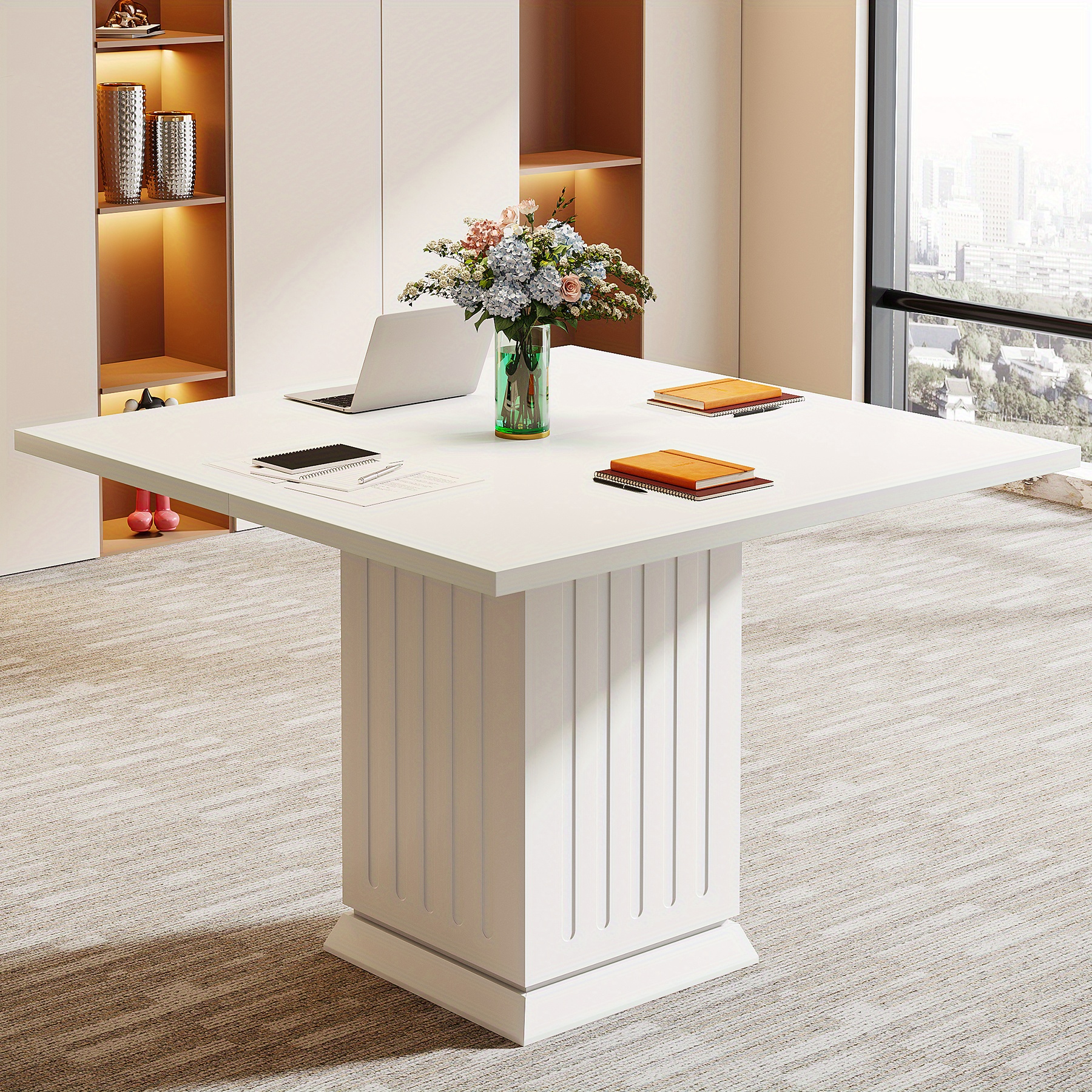 White Desk, Wood Office Desk With 2 Cable Management Holes, Modern Small Square Computer Desk For 1-2 People