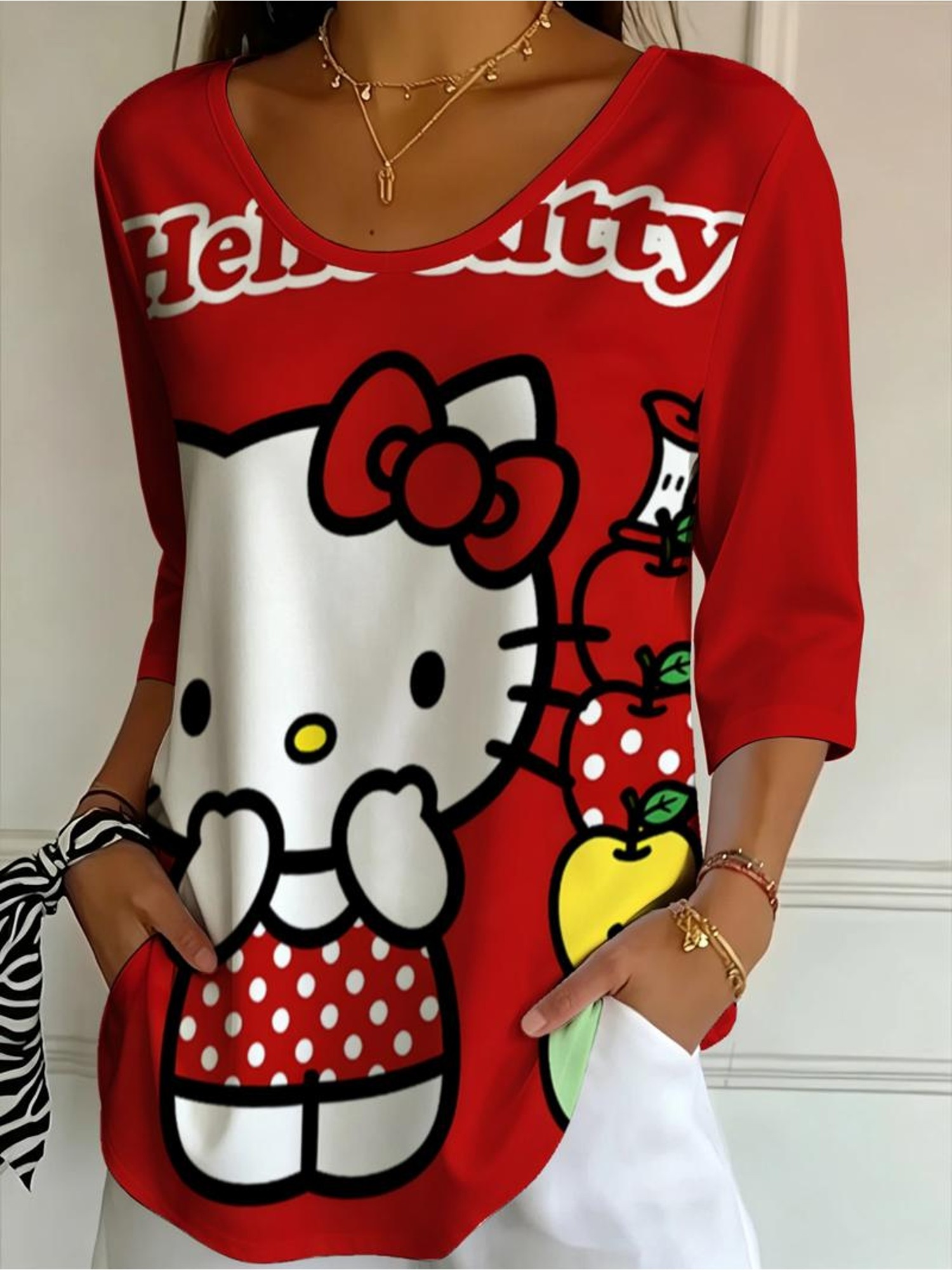 immagine dell'articolo t-shirt da donna con stampa    , stile  , scollo a v,   3/4,  , diverse specifiche disponibili, top   casual