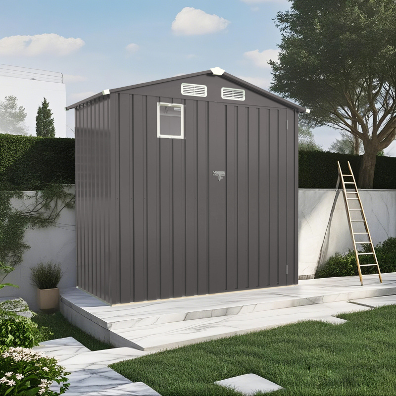 6x3.5ft Heavy-Duty Outdoor metal storage shed with Lockable Door & Window, High Quality Peaked Roof - Compact Tool Shed for Garden, Backyard, Patio, Bike, Lawn Equipment - Durable Metal Construction in Gray/ (Lock Not Included), Backyard Organization, Functional Design, Weatherresistant Build, DIY Enthusiasts