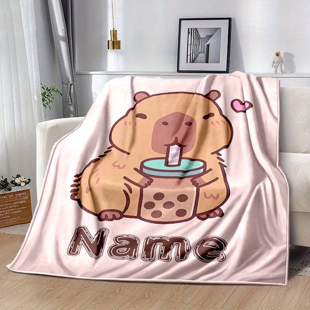 

Customizable Capybara Blanket – Soft, Warm Polyester Throw Featuring Cute Drinking Capybara Design, Ideal For Home, Office, Camping, And Gifts, Capybara Gifts