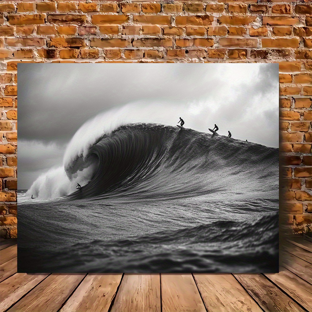 TEMU 2d Flat 1pc Surfing Adventure Canvas Wall Art - Frameless Modern Vintage Design, High-quality Printed Poster, 2d Flat Office Decor For Living