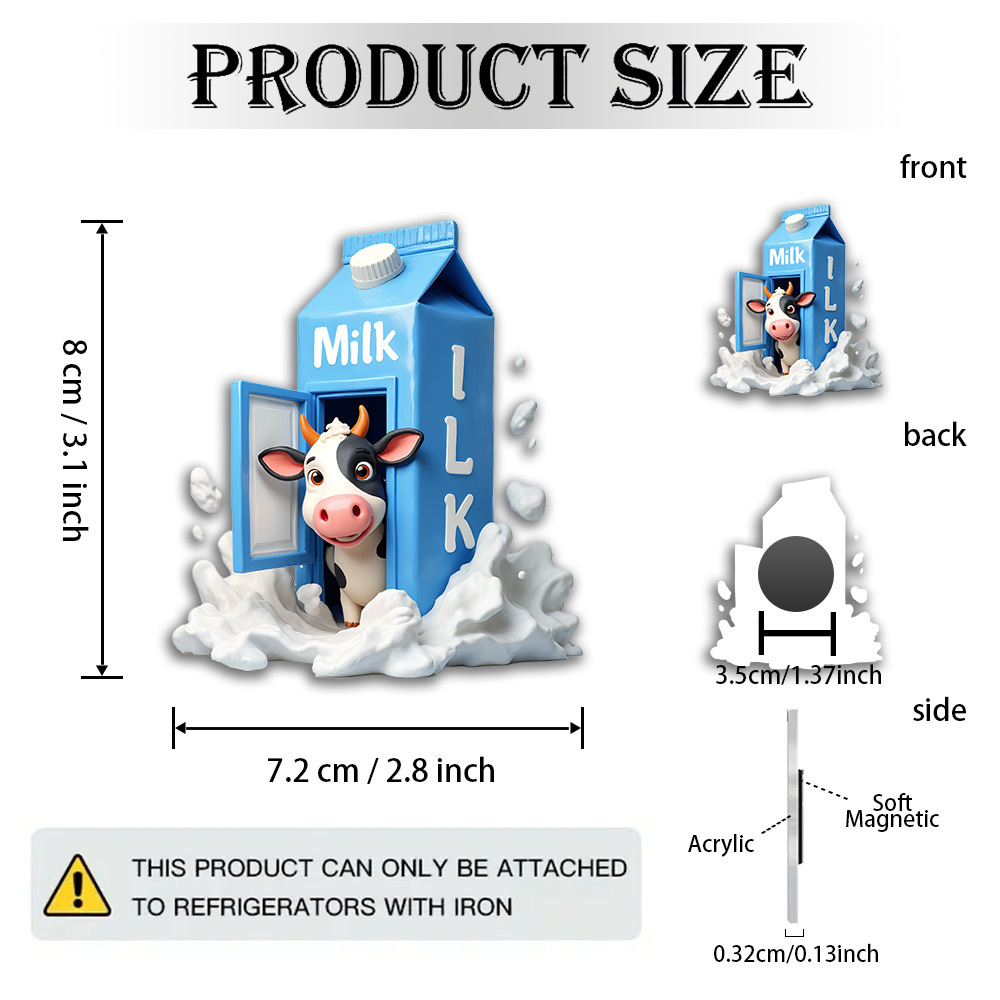 TEMU A 2d Flat Magnet, Made Of Acrylic And Rubber, Features A With A Cow Peeking Out From Inside. Very Suitable For Cartoon Lovers And As A Birthday