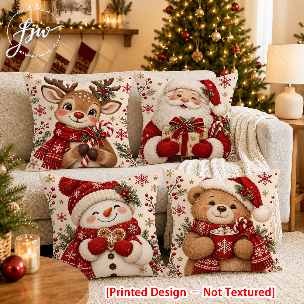 TEMU [Design Imprimé - Non Texturé] - Ensemble de 2/4 housses de coussin décoratives de Noël avec motif Père Noël et mignons, adaptées , au canapé, à