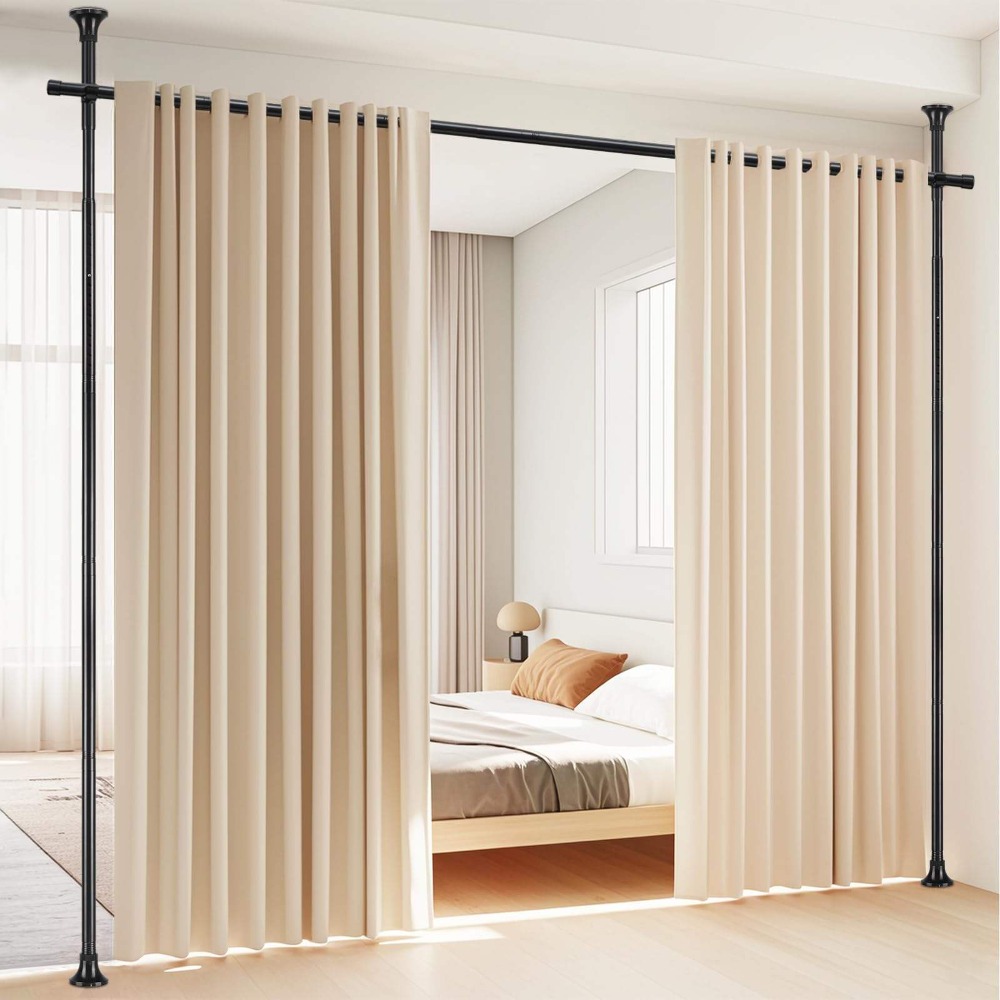 No-drill Fully Adjustable Room Divider Pole - Extendable Partition Bracket For Attic, Bedroom, Office, Dormitory, -free Installation, Damage-free, Reusable And Portable