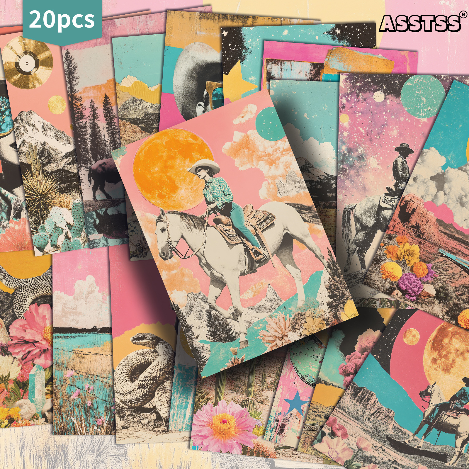 TEMU 20-pack Asstss Retro Western Cowboy & Cowgirl Pinup Cards - Vintage Junk Journal Paper With Classic 4x6 Collectible Gift Cards Suitable For