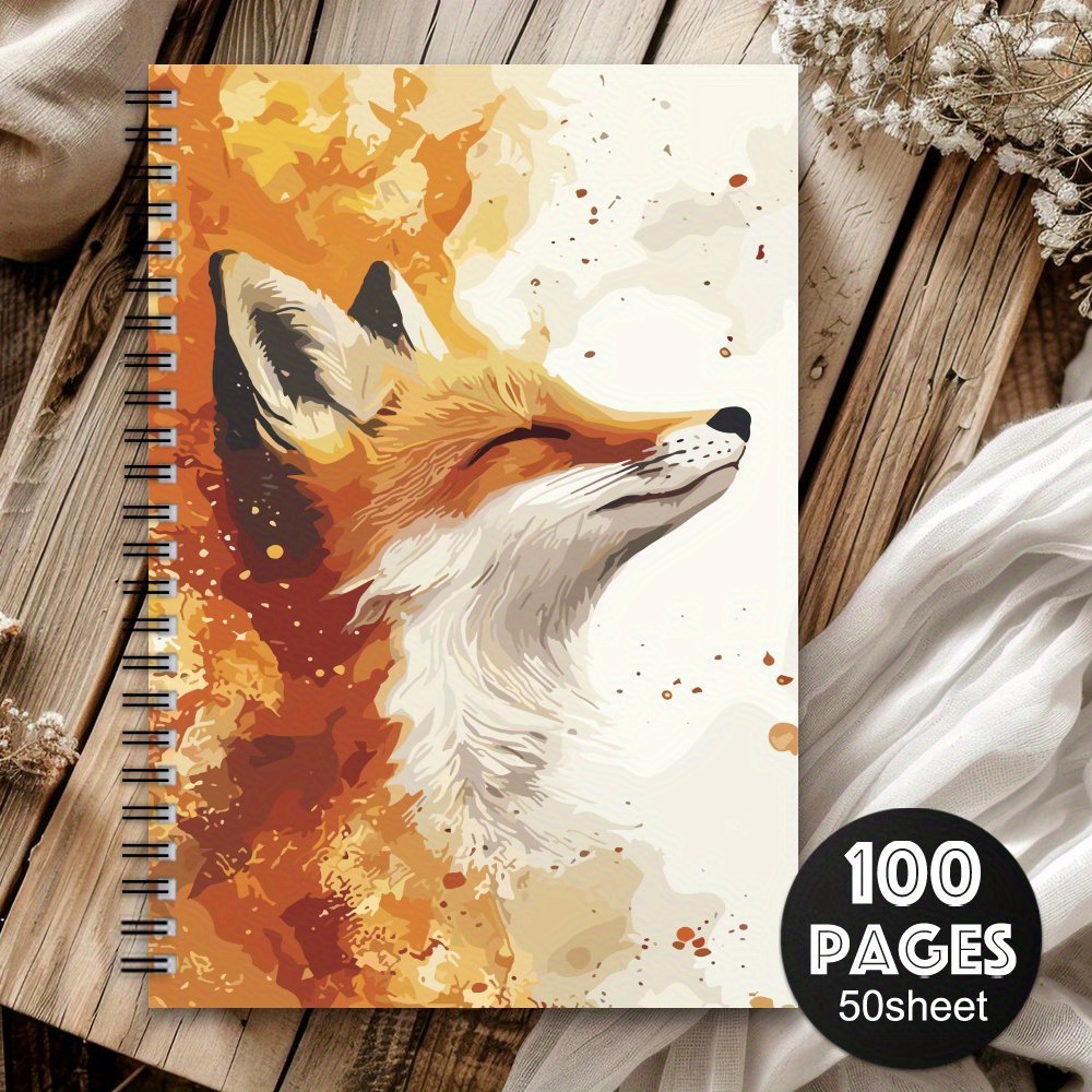 TEMU 1pc Carnet à spirale esthétique avec motif de renard, design facile, journal avec couverture renard, cadeau pour amis et collègues, illustration