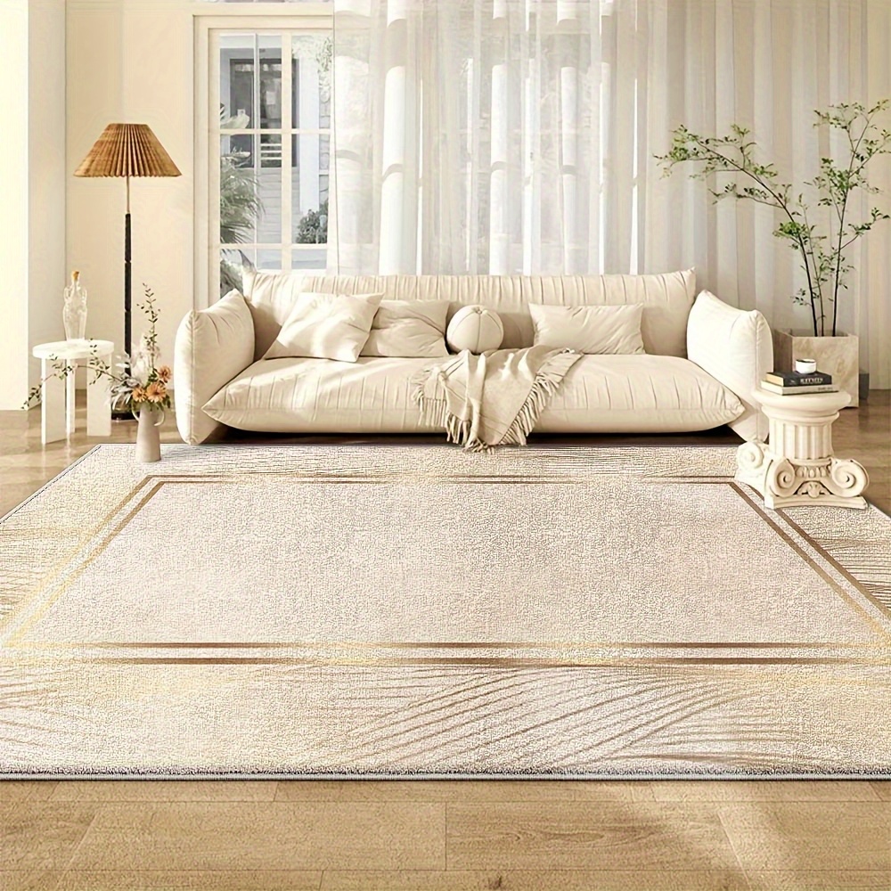 Luxurious Velvet Area Rug - Ultra-Soft, Machine Washable, Non-Slip, Featuring a Beige And Golden Geometric Design, Perfect for Decorating Living Rooms, Bedrooms, Or Offices, Office Area Mat | Modern Decorative Mat | Velvet Textured Mat