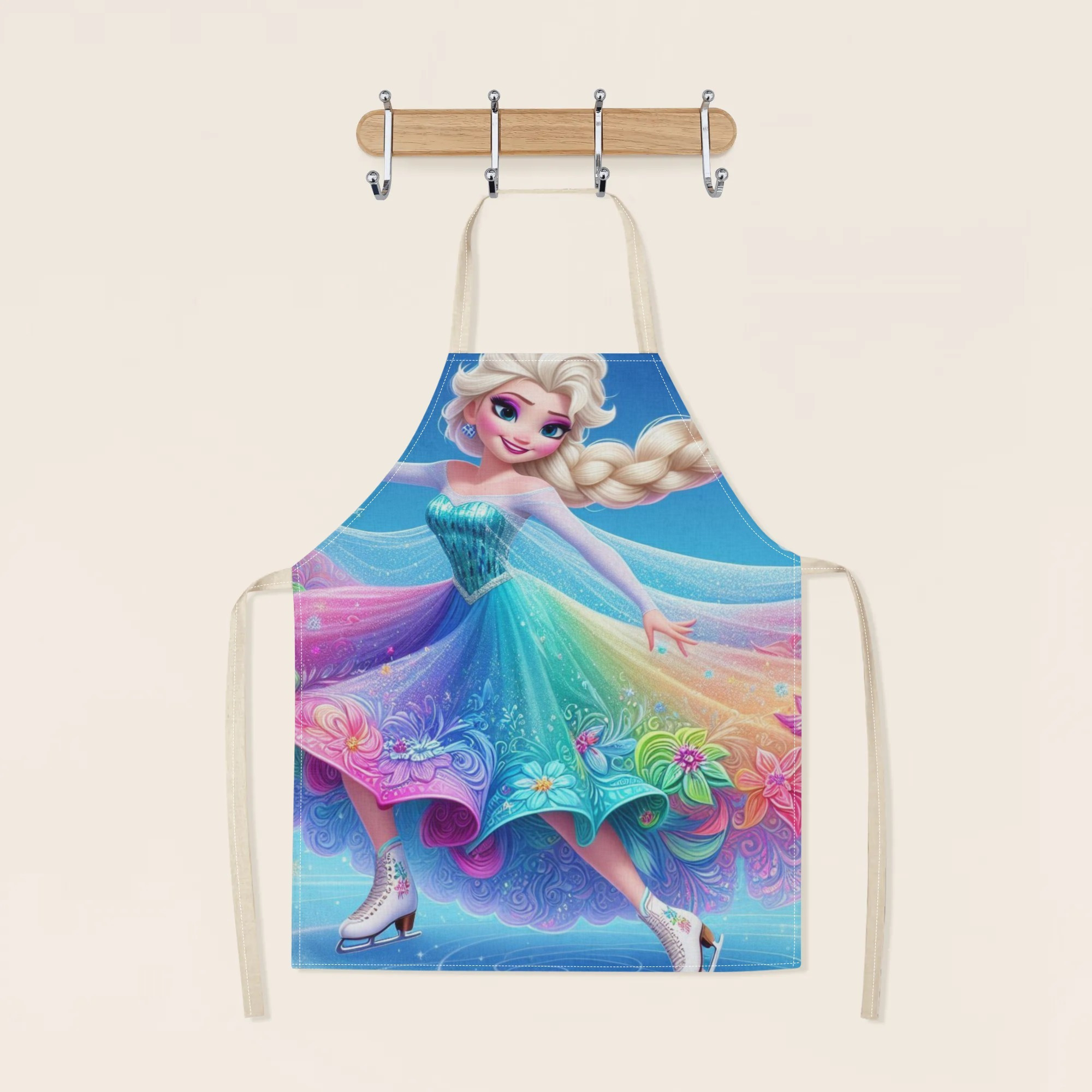 1pc disney   princess cartoon printed apron, waterproof polyester woven fabric, floral pattern, fashionable & elegant for hotel, supermarket, restaurant,  , milk tea stall, home use details 2