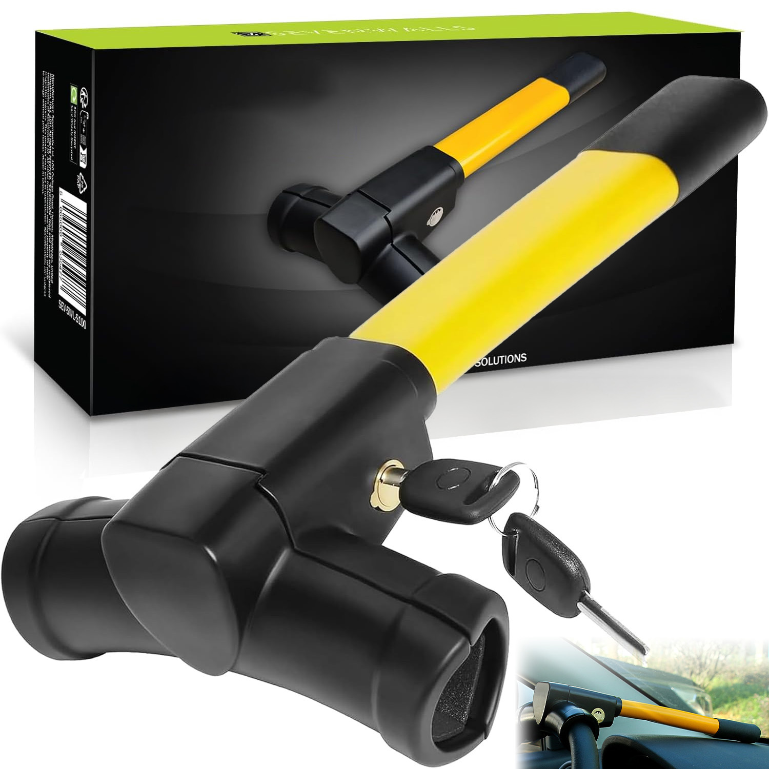 Universal Rotary Steering Wheel Lock With Keys, Heavy Duty Anti-theft Security Lock For Car Van Suvs