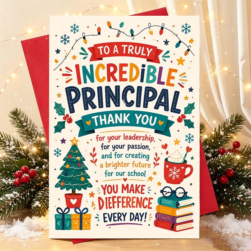 TEMU 1pc 1pcs Christmas Thank You Card Suitable For School Leadership Gift, Principal Appreciation Card With English Message, Teacher Card For
