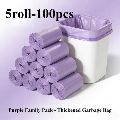 5 rolls of 100pcs purple leak proof and odor proof trash bags ultra large thick plastic bags leak proof odor proof tear resistant suitable for home office kitchen bathroom outdoor commercial use kitchen waste disposal