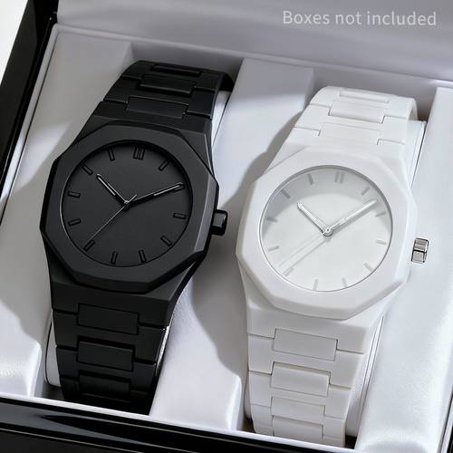 2pcs simple and stylish unisex high quality quartz watch set for a boyfriend an for christmas halloween and other holiday gifts