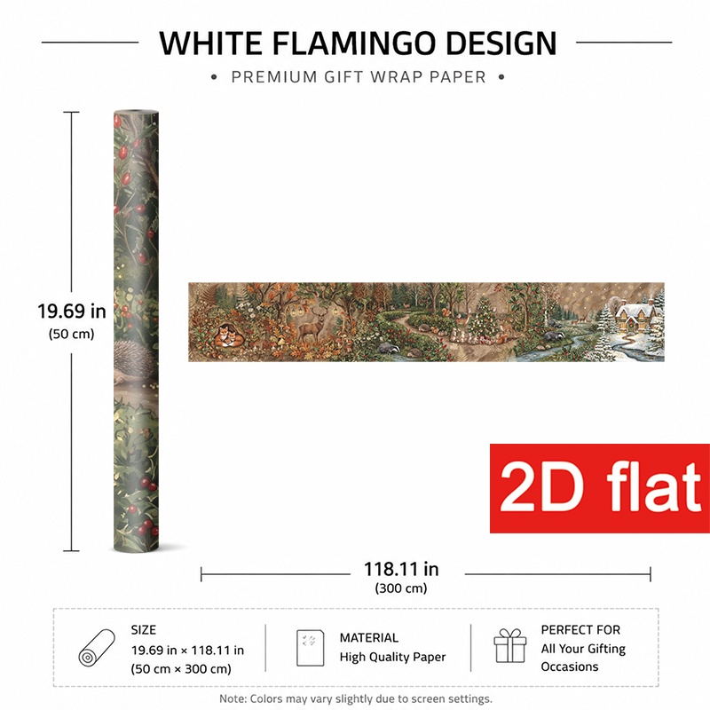 TEMU Papier Cadeau d'Emballage 2D Plat 1 Rouleau 50x300cm (19.7x118.1in) avec Animaux Fantaisistes des Bois au d'une Verdure , pour le Bricolage,