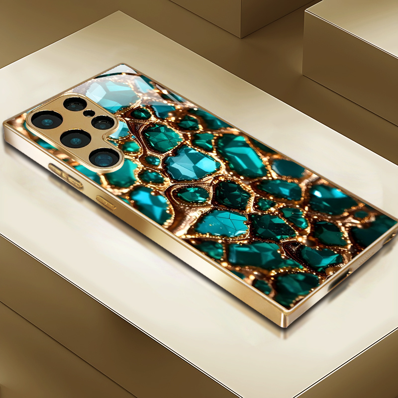TEMU Gorgeous Emerald Pattern Golden-plated Phone Case, Suitable For Galaxy A52/a52s/a53/a55/note 10 /note 20/s21/s21 /s21 Ultra/s22/s22 /s22 Ultra/