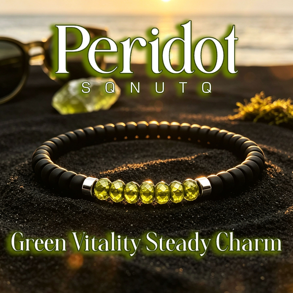 TEMU Natural Stone Peridot With Obsidian Stretch Bracelet, Beaded Bracelet For Mature Men, Versatile Jewelry Gift For Business And Daily Wear